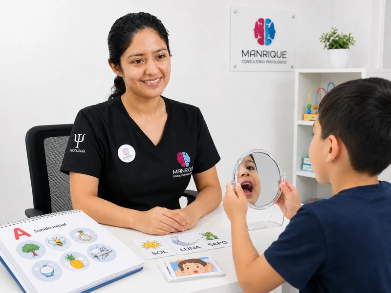 Sesión de Terapia de Lenguaje en el consultorio Manrique Abanza